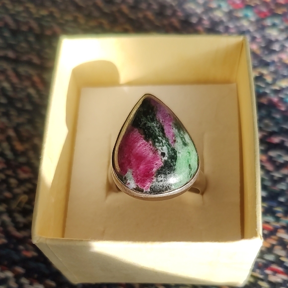 Jewelry - Sterling Silver Teardrop Ruby Zoisite Statement Ring - Pink & Green